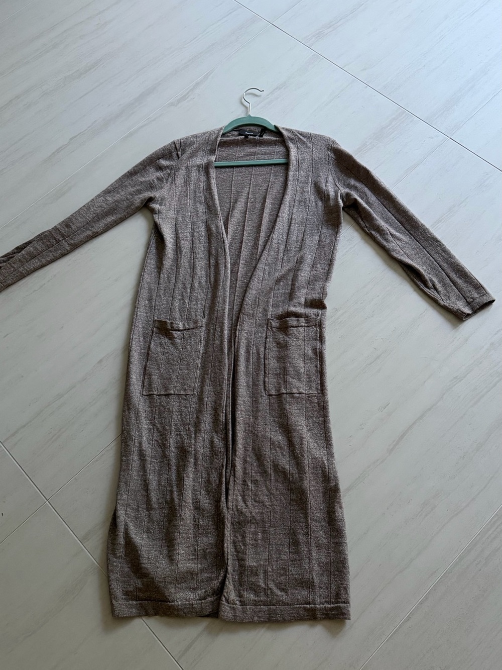 Theory Thorino wool Long Open-Front Knit Cardigan - Brown